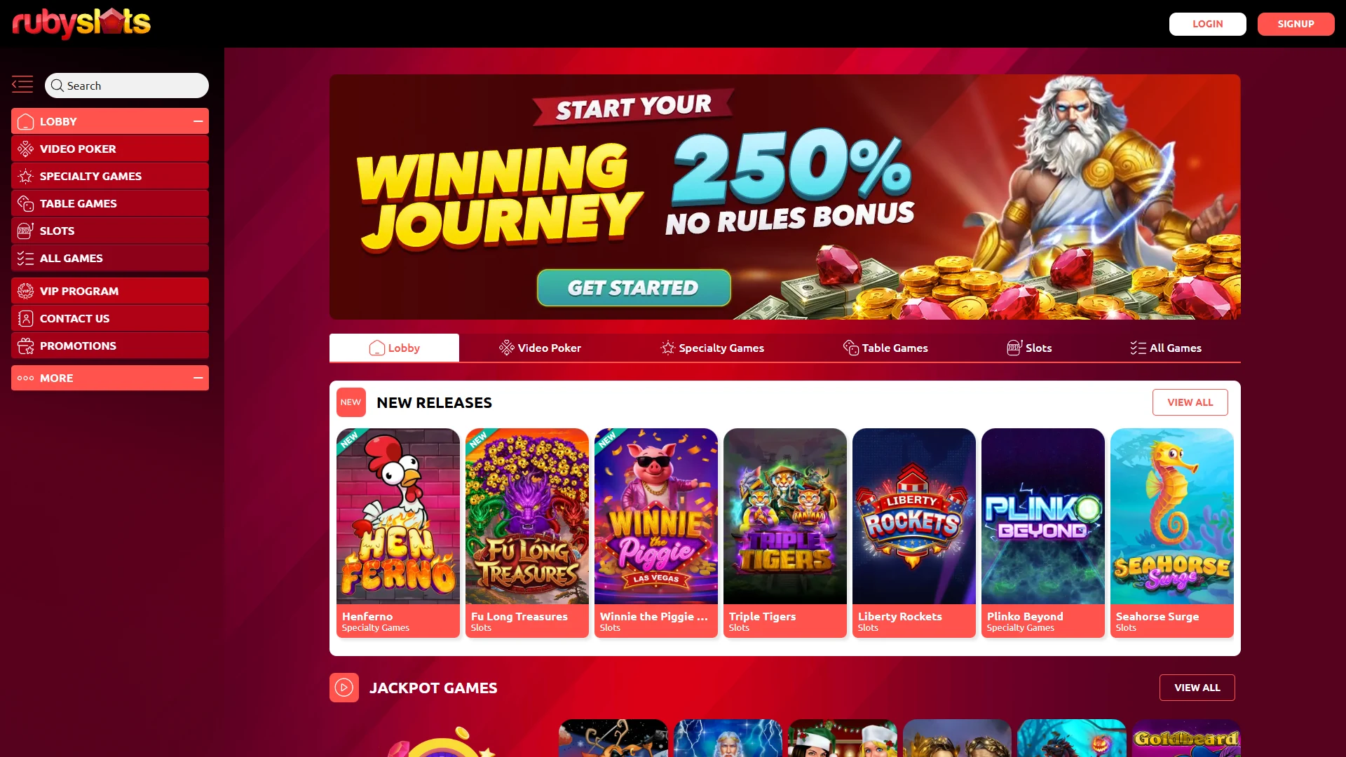 Ruby Slots game lobby