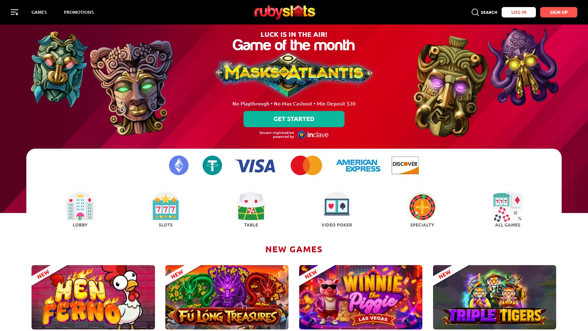 Ruby Slots homepage
